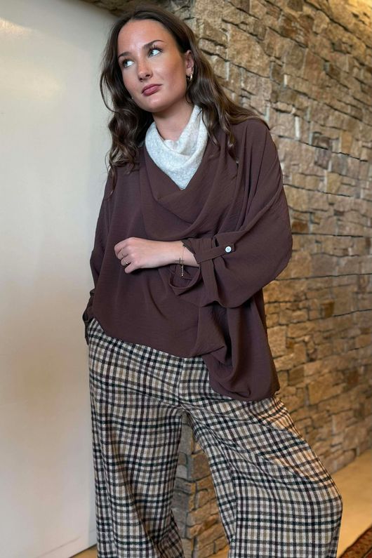 Suki Drape Cowl Blouse Chocolate /10=